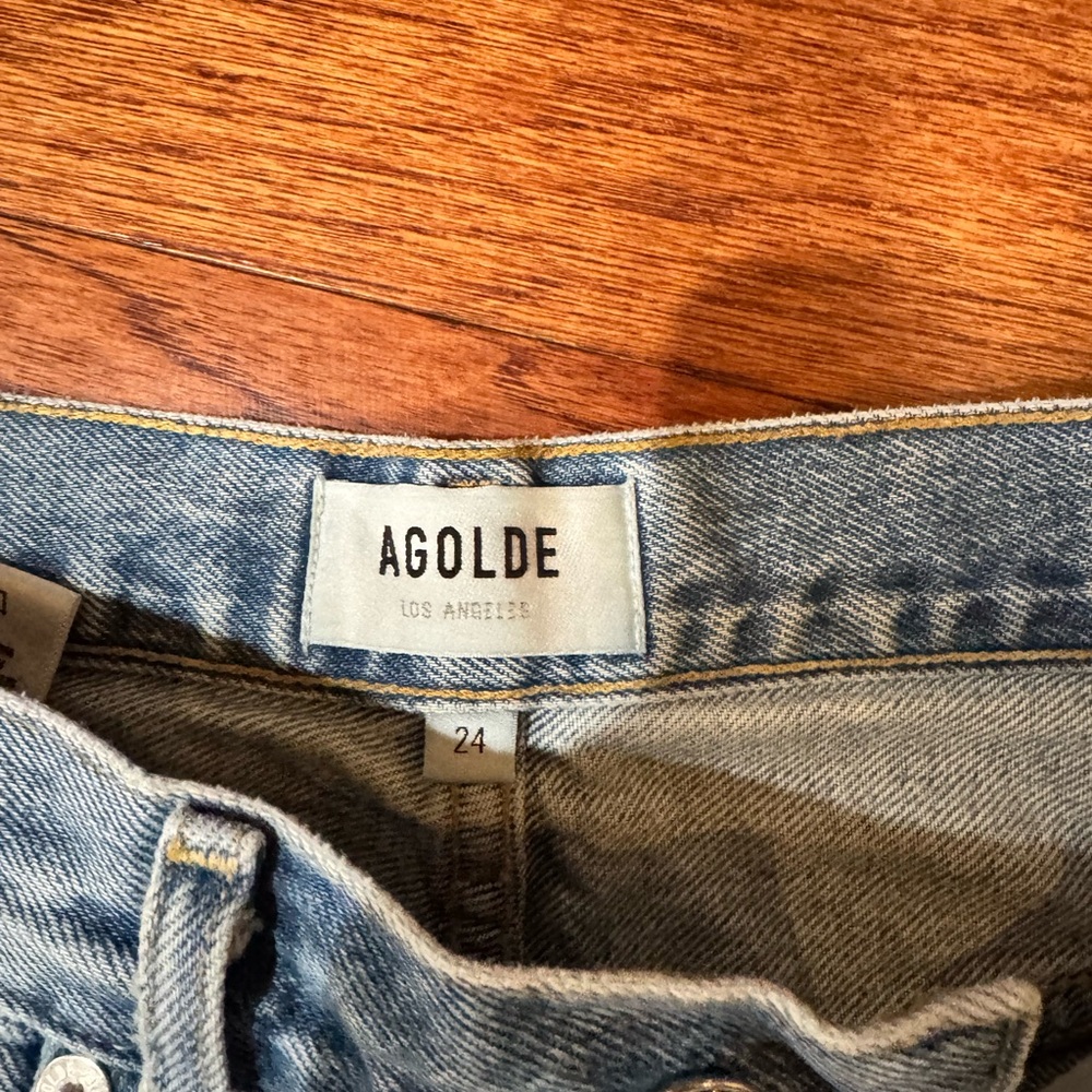 Agolde 90's Mid Rise Loose Distressed Button Fly Jeans Size 24 - Picture 4 of 8